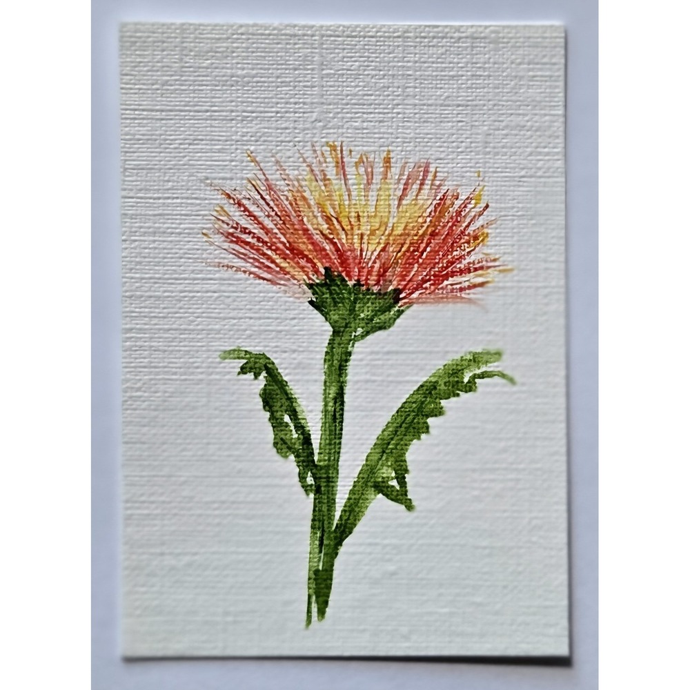 ACEO Original Red Yellow‎ Flower Acrylic Painting Mini Floral Art